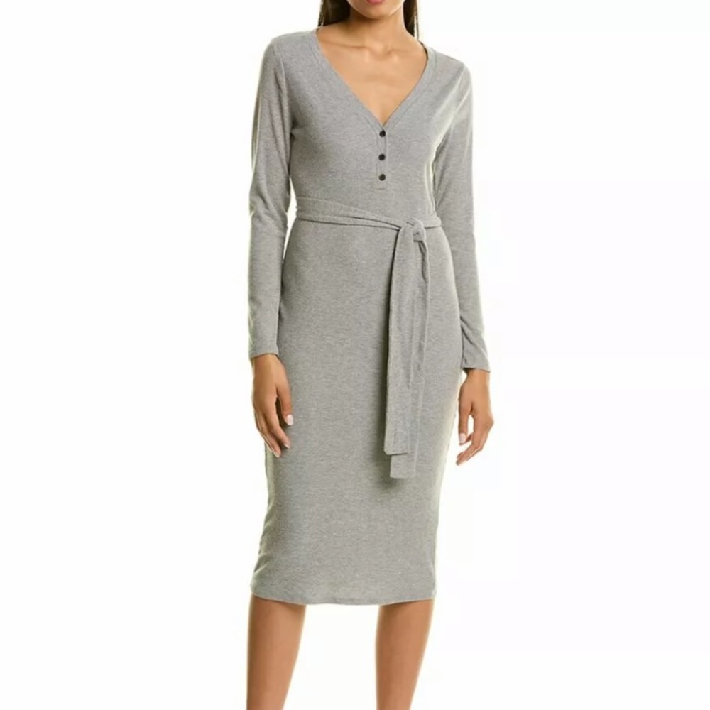 1.STATE  Belted Long Sleeve Henley Dress in Sage Green